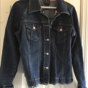 INC Denim jacket with frayed ends size MPetite,fits more like medium gently worn